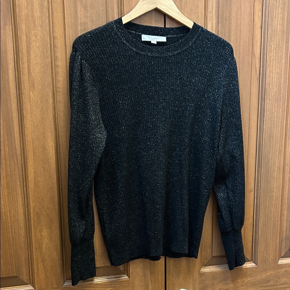 LOFT Black Crewneck sparkle Sweater size xl